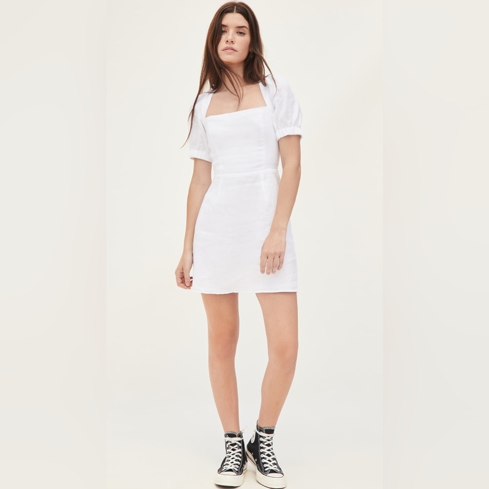Reformation Lianne Linen Dress - White Puff Sleeve Open Back Dress